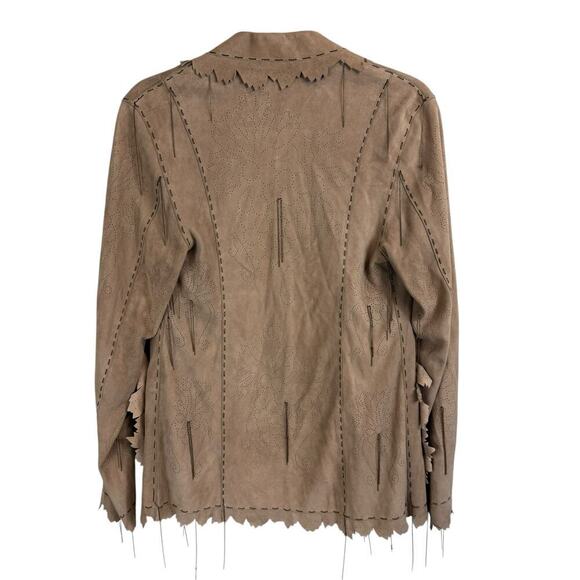 Kerry Grima Suede Leather Handmade Perforated Open Front Jacket Brown Size Small - Picture 6 of 6
